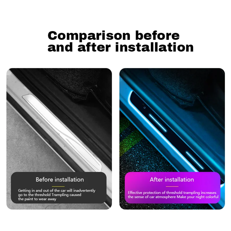 4pcs Set Waterproof Car Welcome Door Sill Light With Wireless Sensing LED Light Adjustable Color Changing Mode For All Car Model