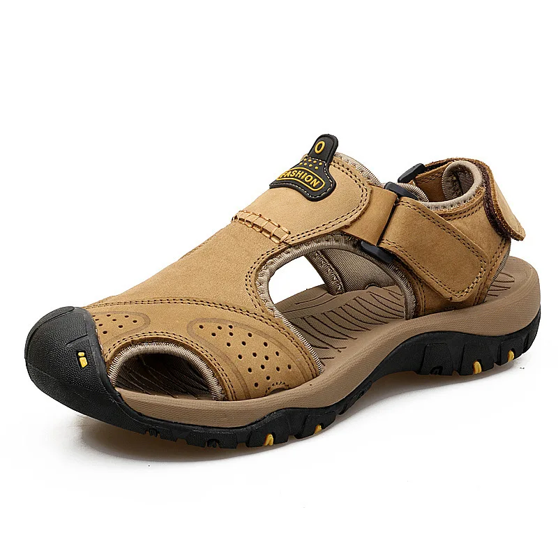 Summer Men's Shoes Sandals Beach Shoes Slippers Leather Cowhide Face Large Size Outdoor Casual Anti-collision Baotou Sandals