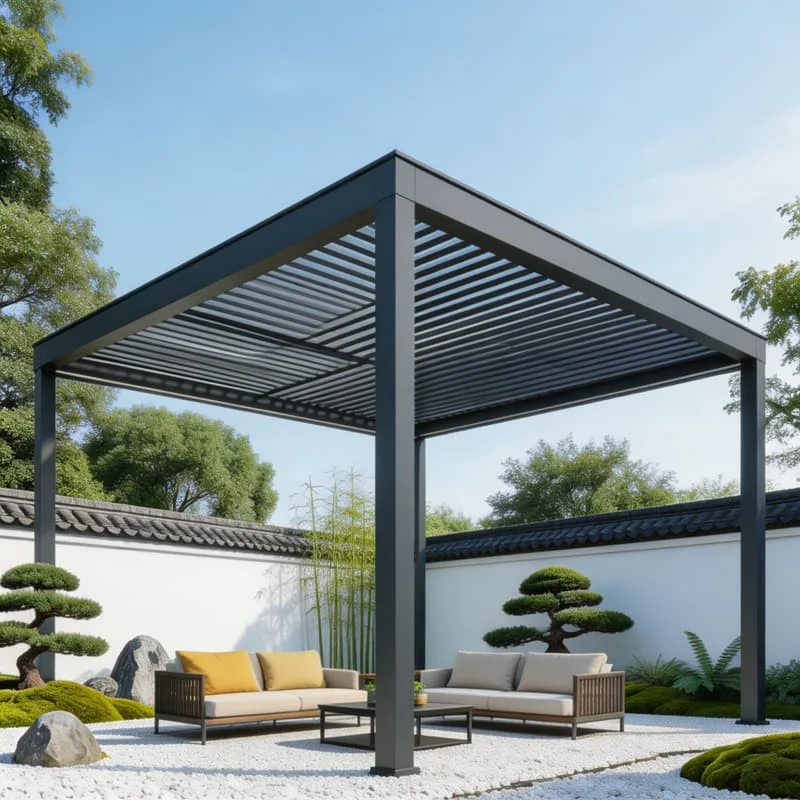 Latest New Modern square Tube Aluminum Frame Outdoor Motorized Pergola Louver Roof Sunshade Aluminium Louver Shutter Roof