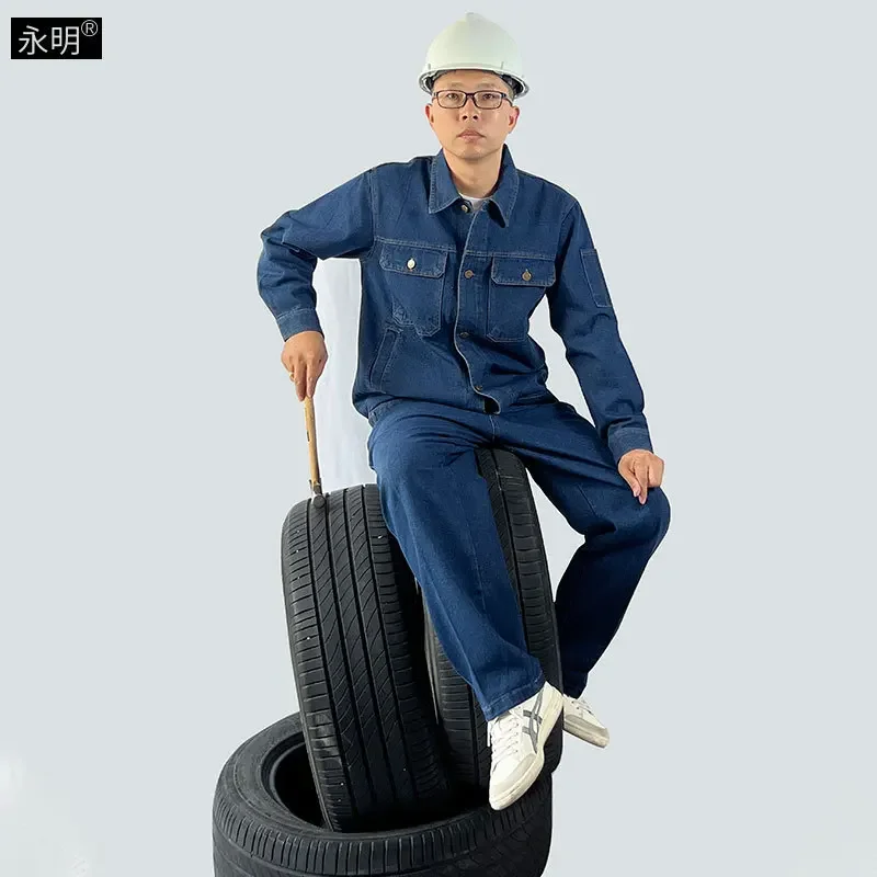 Spring  Autumn thick denim clothes cotton polyester long sleeves auto repair workshop site work workers labor protection group