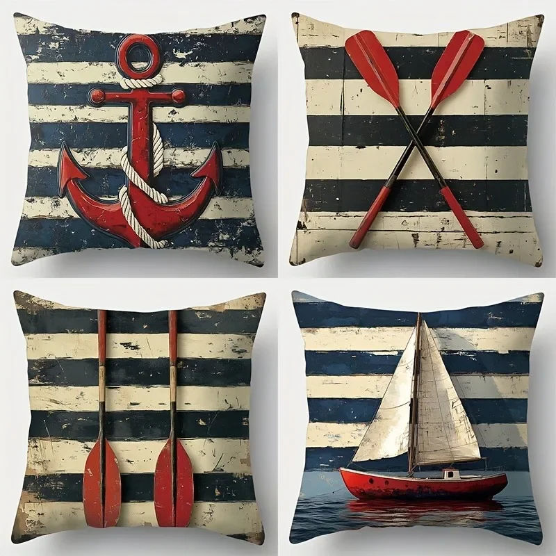 4pcs Maritime themed pillowcaseSuitable for sofa car bedroom decorative cushion cover pillow cover