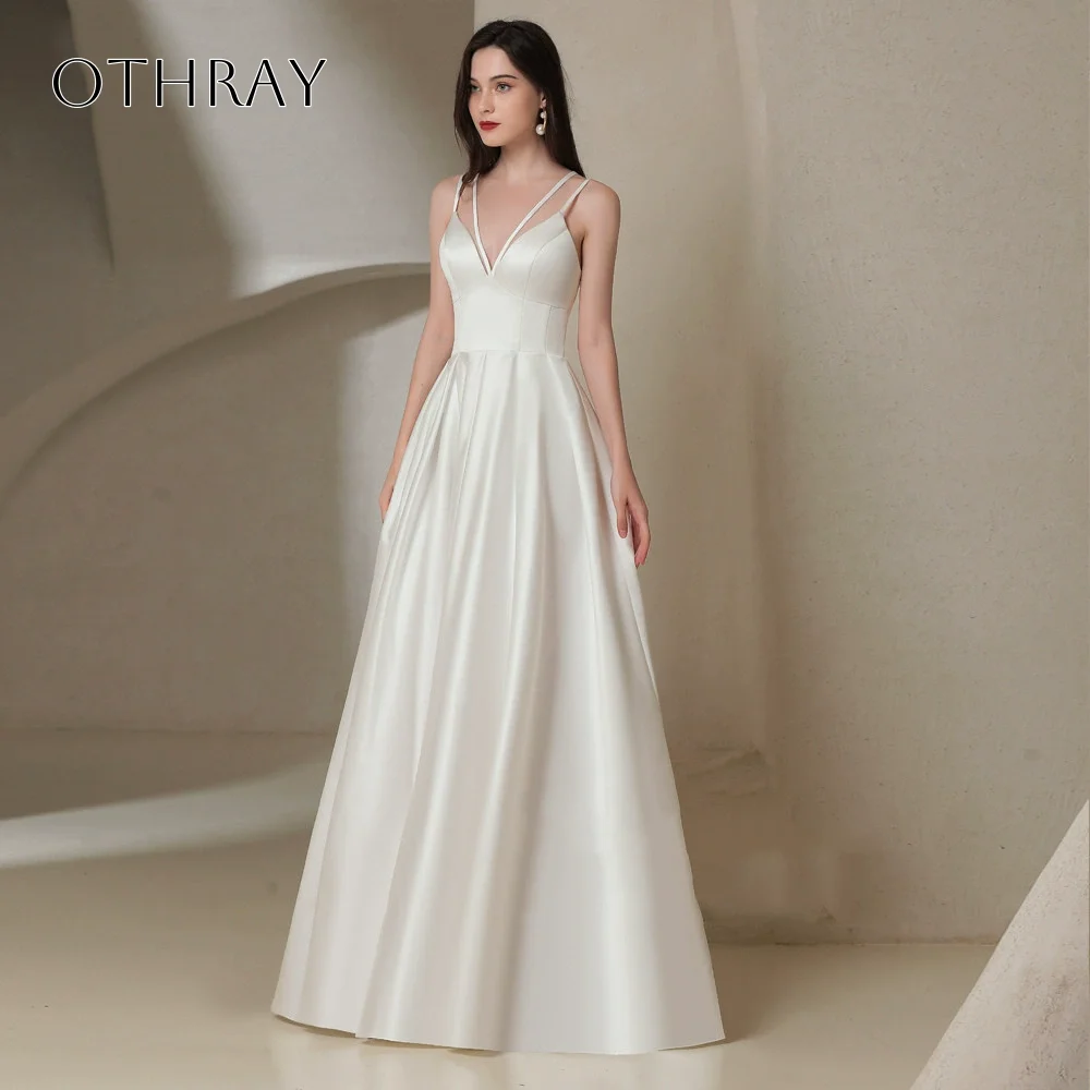 A-line Spaghetti Straps Bridal Gown Satin Sleeveless Floor Length Pleated Corset Customized Vestidos De Novia
