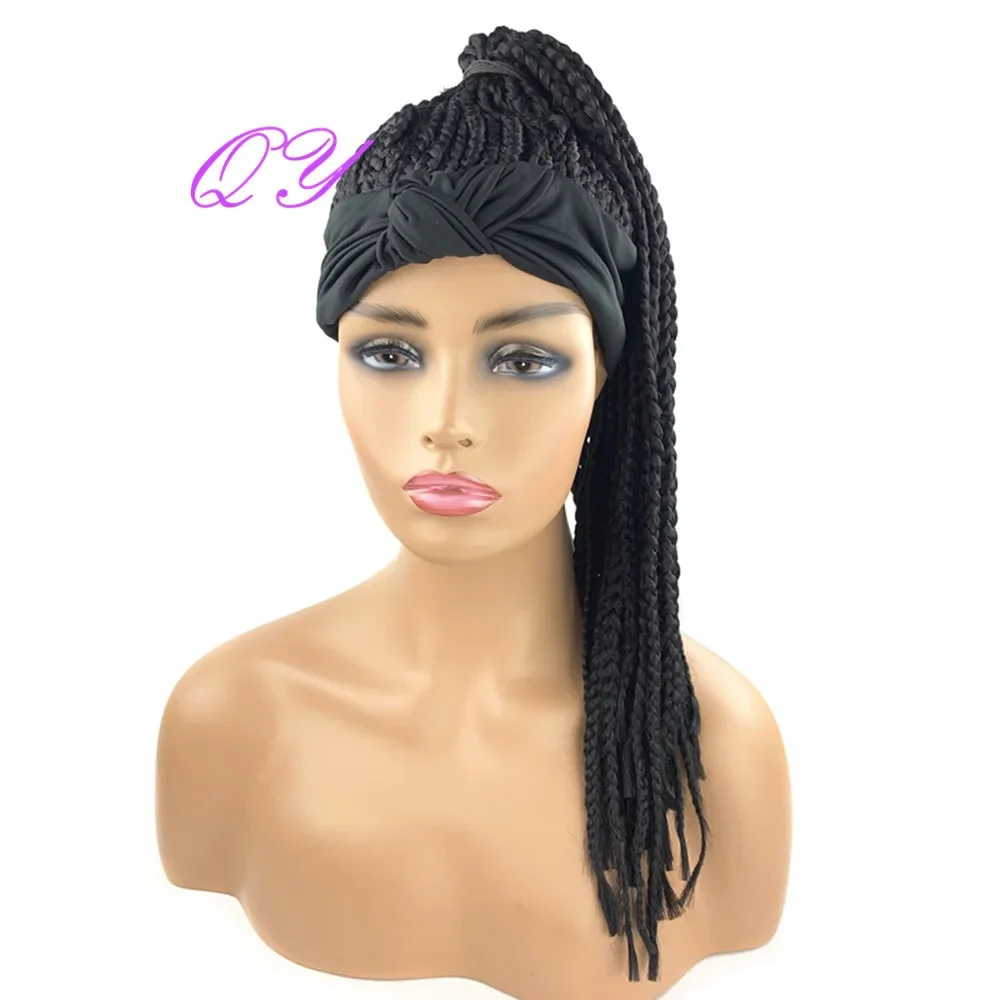 Synthetic Women\'s Headband Braid Wigs  Black Soft African Long Plait Wig For Women Horsetail Dreadlock Mechanism Full Wig