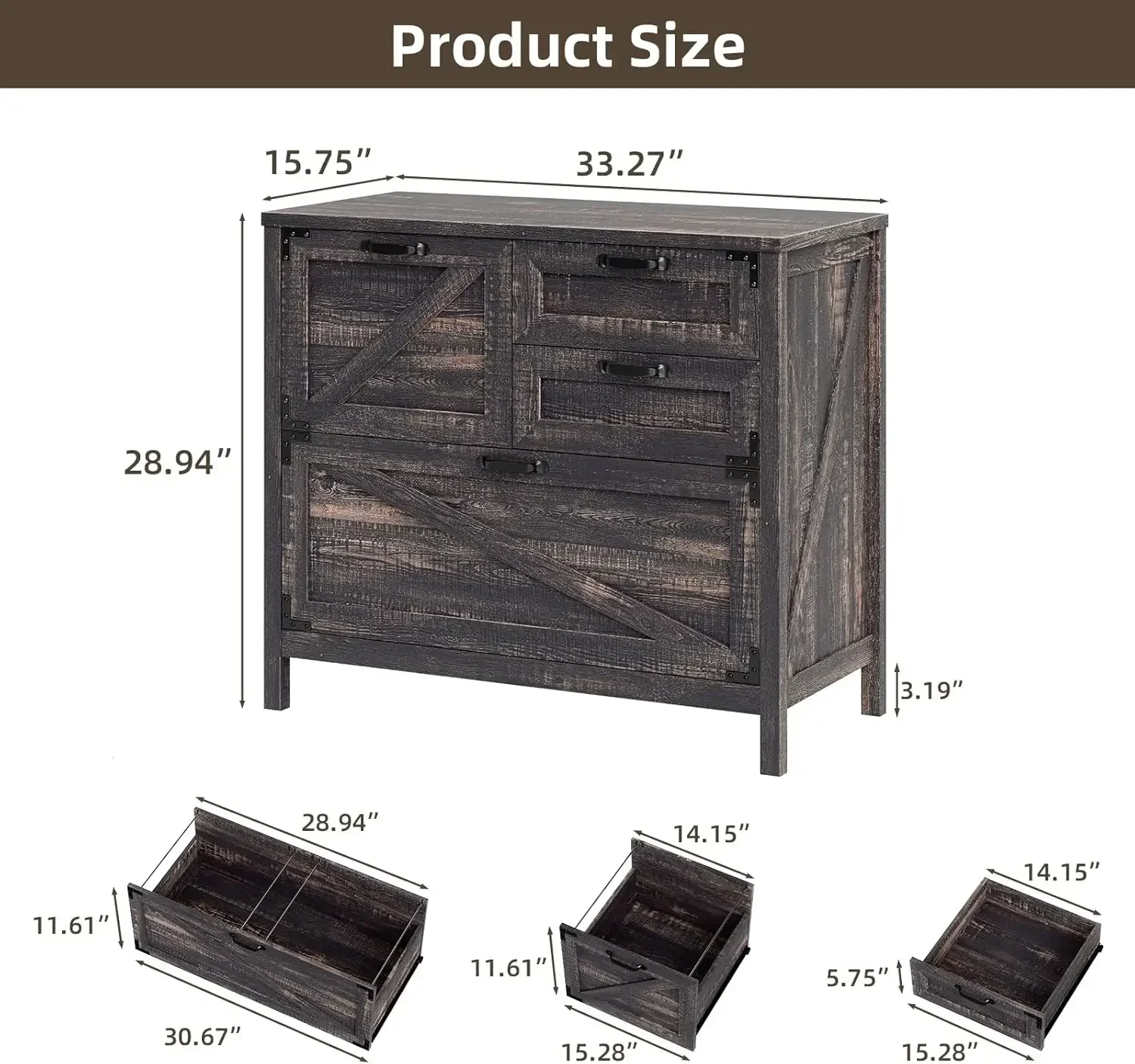 Wood Lateral File Cabinet Four Drawer Farmhouse Printer Stand Home Office Furniture Letter A4 Legal Size