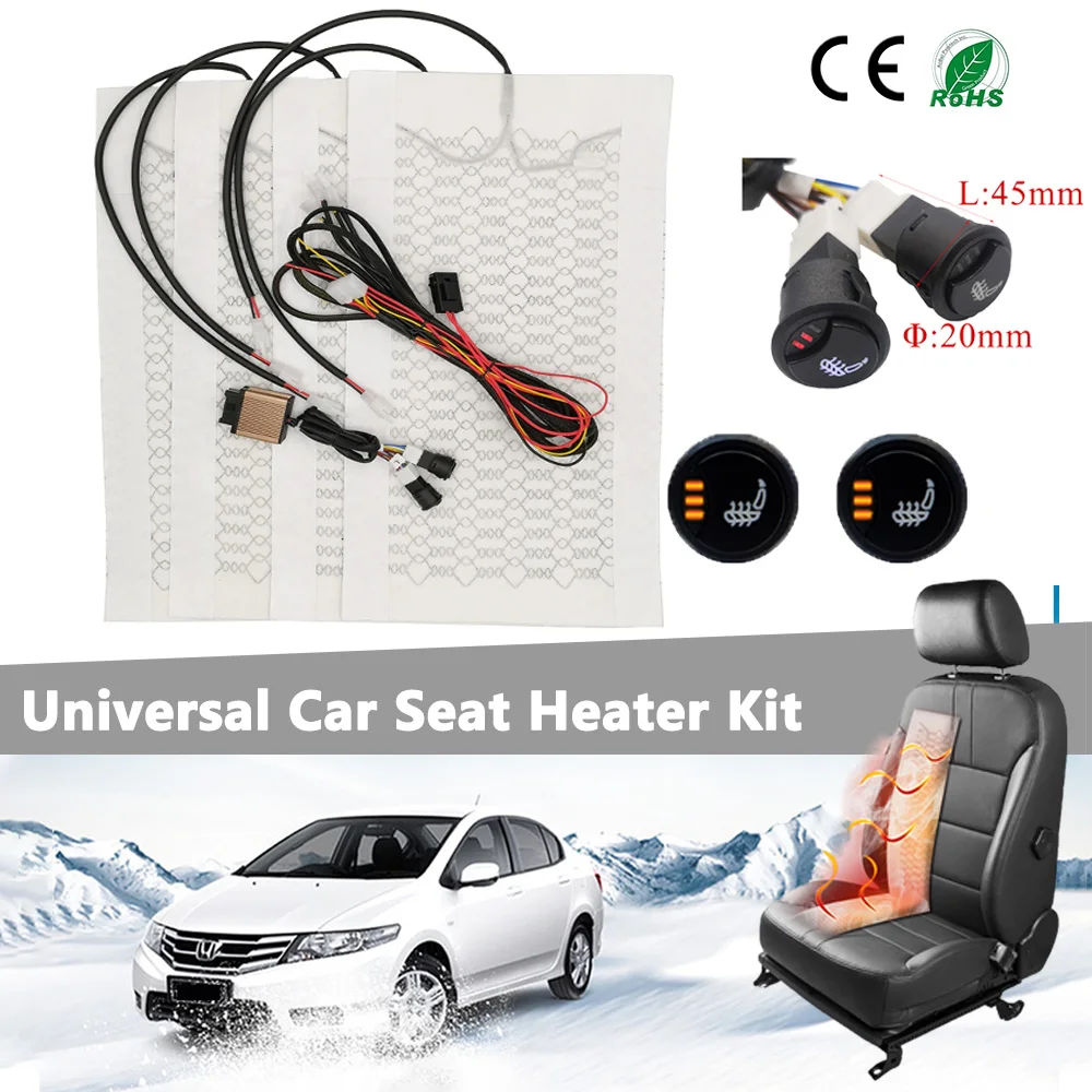 Universal 12V Carbon Fiber Car Seat Heater Heating Pads 3 Level Dual Control Electron Heated Round Switch Kit Fit 2 Seats