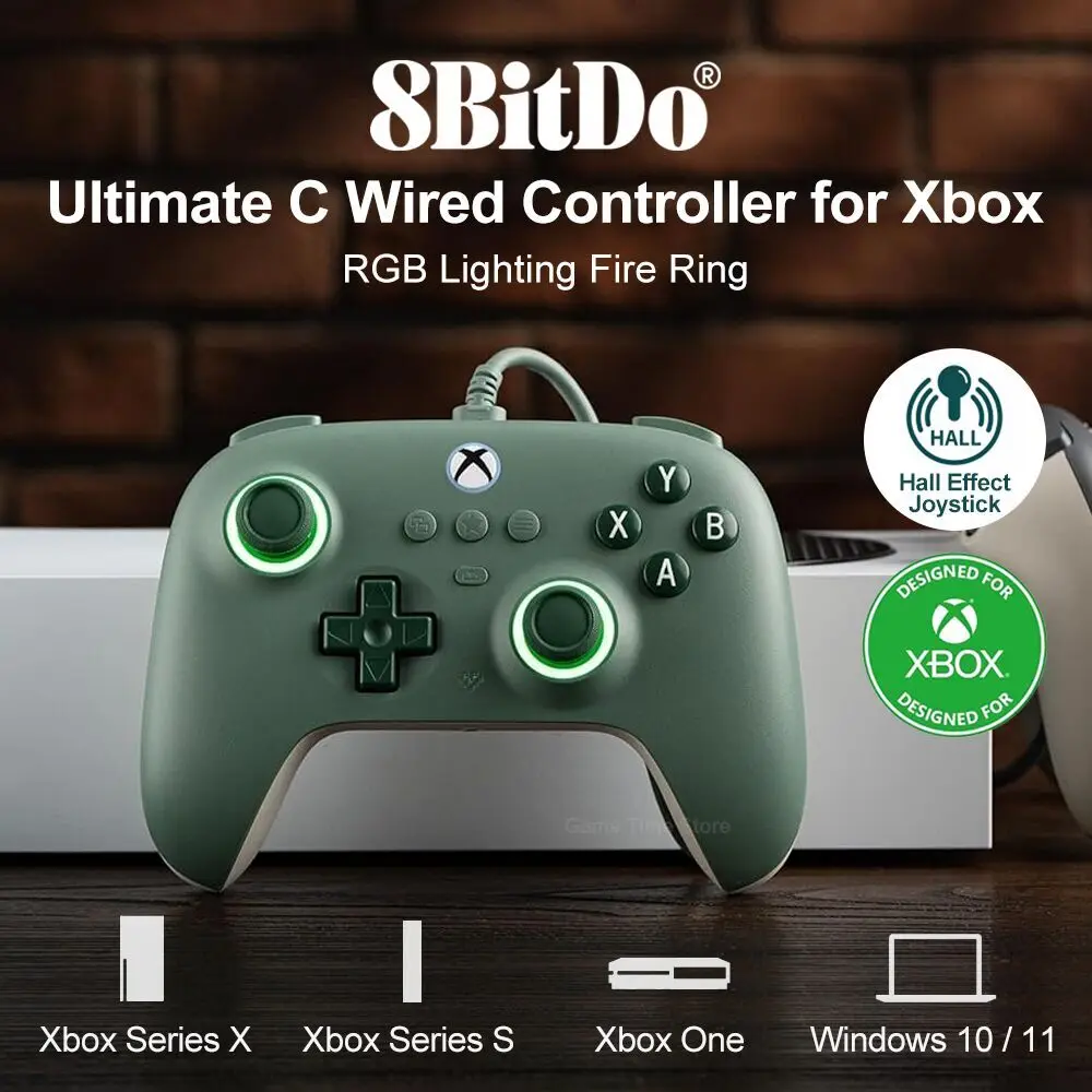 

8bitdo Ultimate C Xbox проводной игровой геймпад для серии S X One PC Windows 10 11 Проводные джойстики с эффектом Холла RGB осветительное кольцо