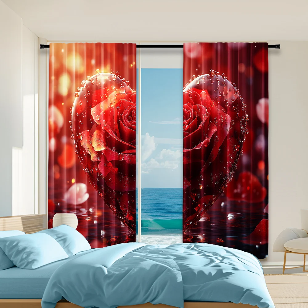 

2 pcs, versatile polyester transparent curtains for home decoration Valentine's Day Love (2) for use in bedrooms and living