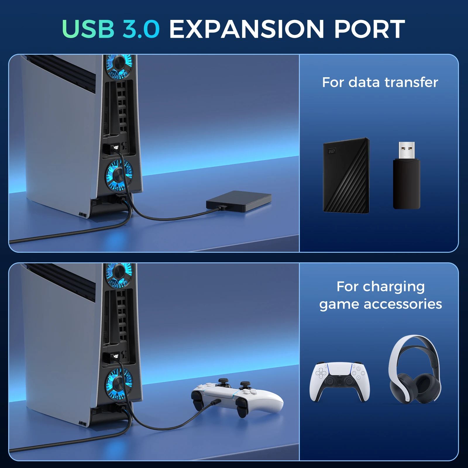 IINE 냉각 선풍기, PS5 프로 디스크, 디지털, 2 단 선풍기, 자동 제어, 스마트 냉각