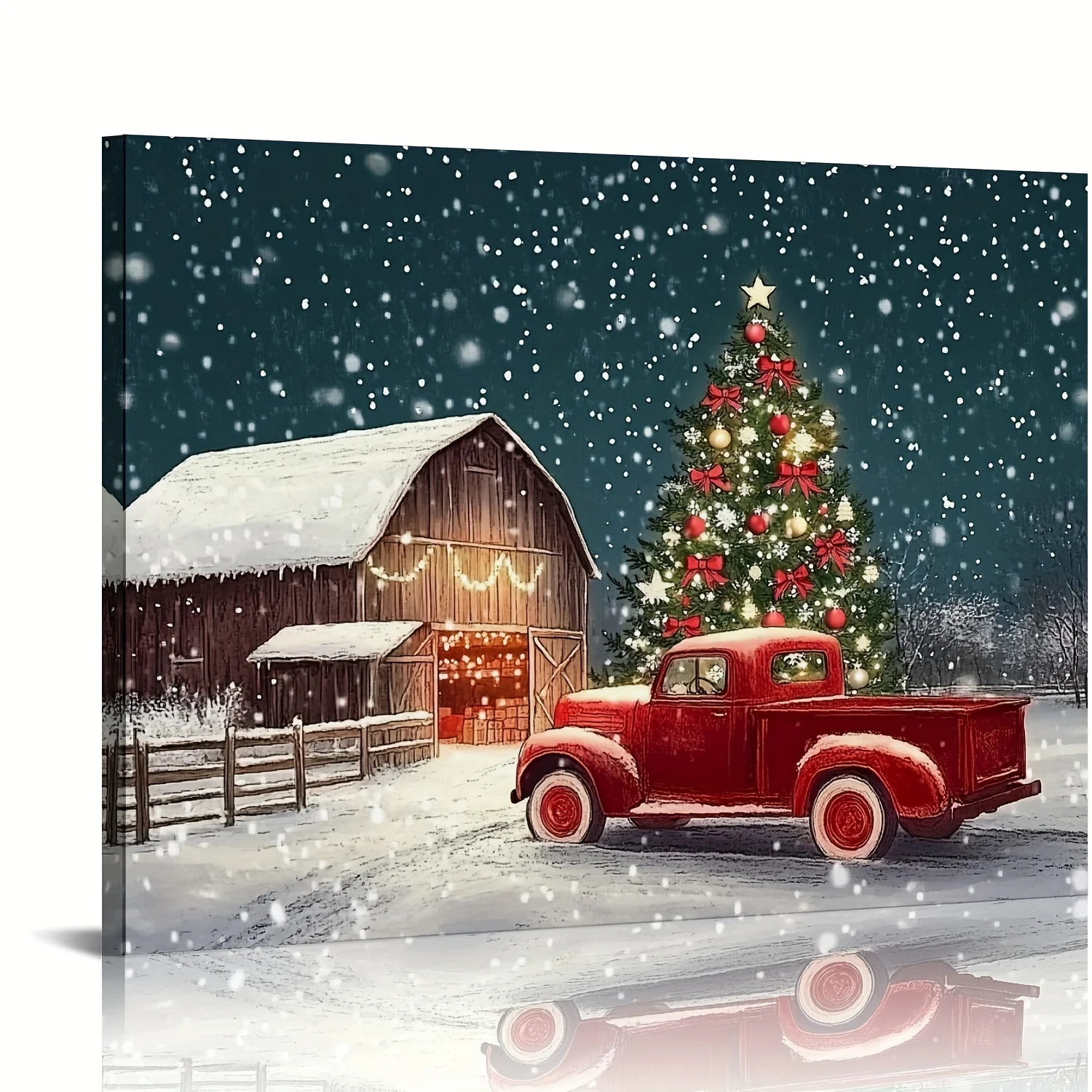 

1PC Winter Snowy Landscape Christmas Village Mural Warm Dreamy Snowy Night Cabin Creating Warm Winter Atmosphere Canvas Frame