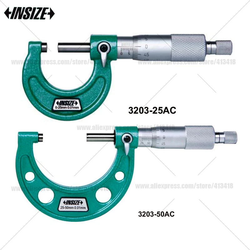 Insize 外側マイクロメーター目盛り 0.01mm0-25/25-50/50-75/75-100mm 測定器グリーン測定ツール