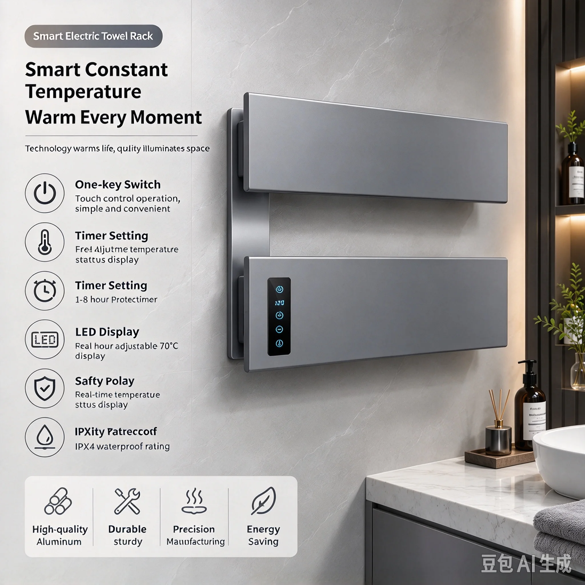 Electric towel rack, intelligent heated drying towel rack with various plug specifications