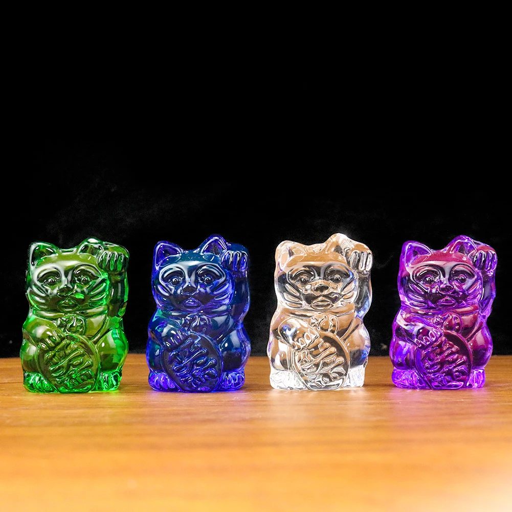 

Clear Laser Japanese-style Lucky Cat Maneki Neko Colored Glaze Crystal Glass Craft Ornament Lucky Fortune Mascot Feng Shui Decor