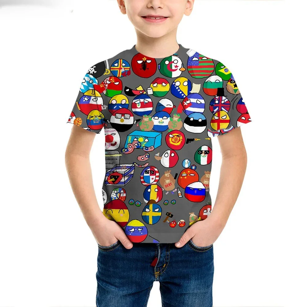 Polandball Countryballs Funny Kids T Shirts 3D Printed Boys Girls Daily Europe National Ball Anime T-shirt Children Cartoon Tops