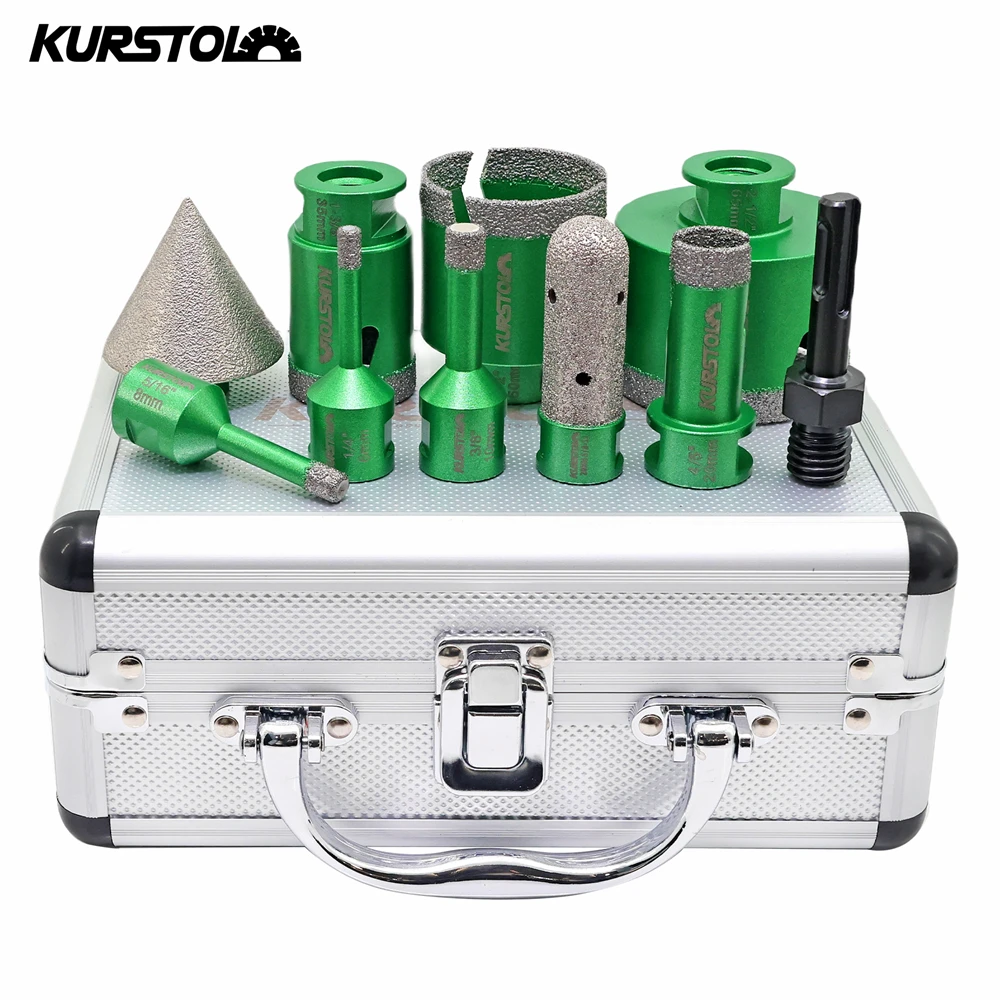 KURSTOL mata bor inti berlian, 10 buah/set 6-65mm mata bor jari adaptor SDS ubin marmer porselen benang Gergaji lubang 5/8-11