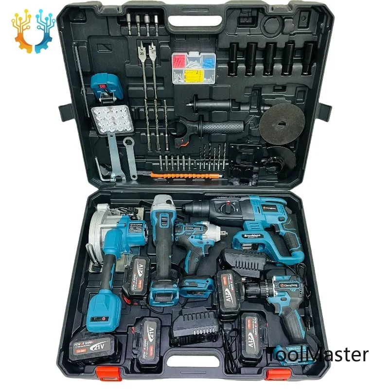 

[2026]6pcs Set Combination Power Tool Kits Brushless Electric Hammer Impact Drill Angle Grinder Cordless Wrench Portable Circula