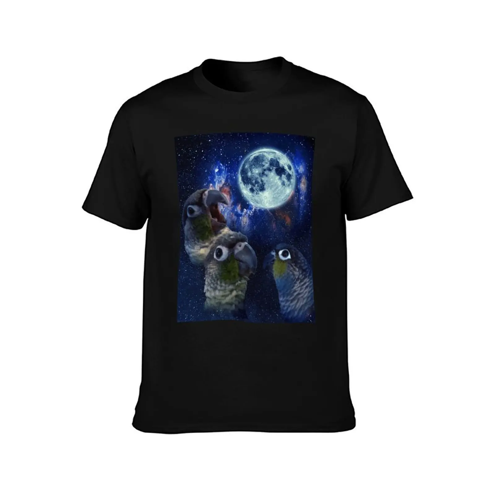 Conures staring at the moon T-Shirt, Summer Casual Cotton Tee, Oversized Streetwear Tops, Vintage Graphic Print, 100% Cotton