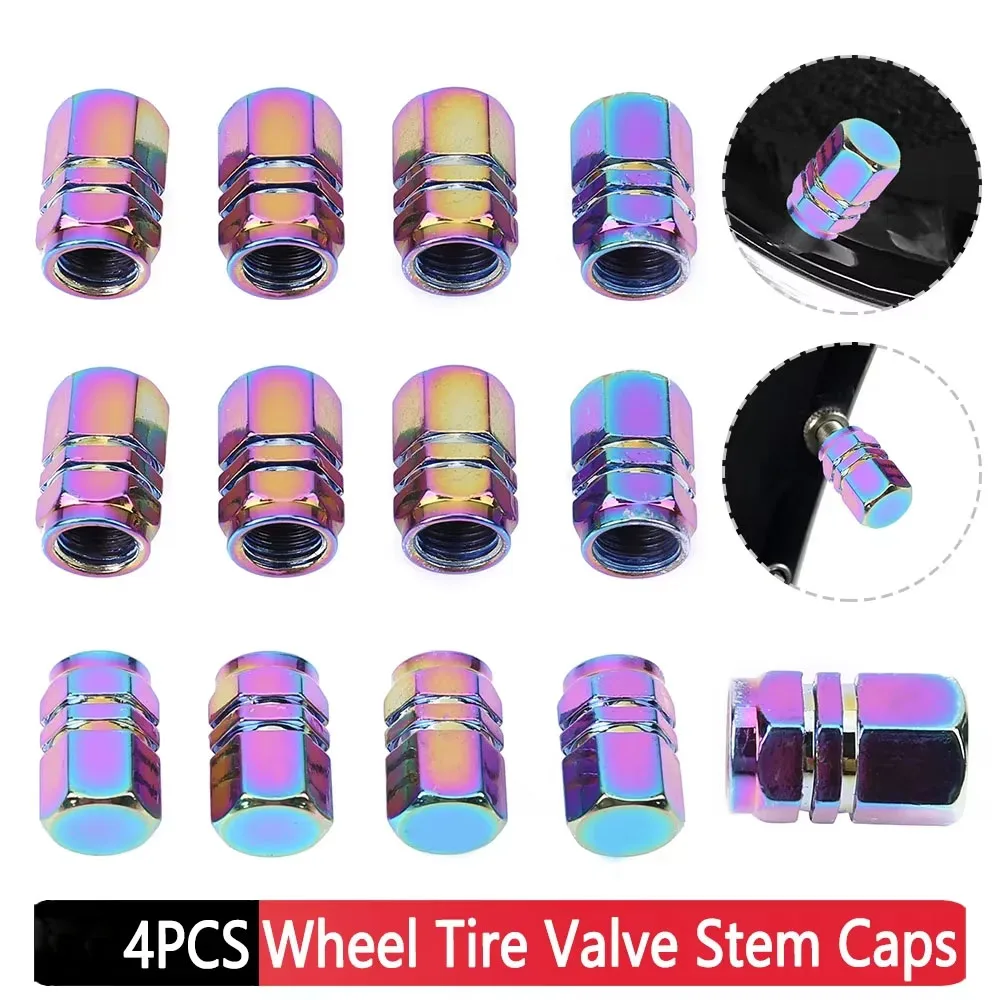 4pcs Hexagonal Aluminum Car Tire Valve Stem Caps Covers Colorful Motorcycle Bicycle Wheel Tire Valve Stem Caps Dustproof