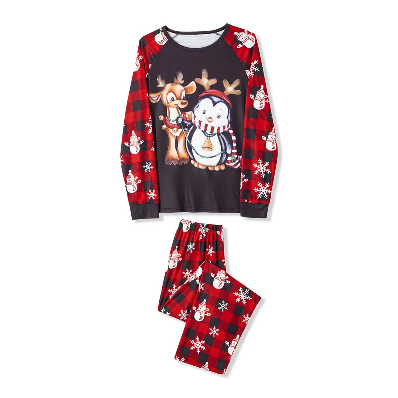 Family Matching Christmas Pajamas Set Festive Reindeer Print Long Sleeve Tops and Pants for Kids Parents and Baby