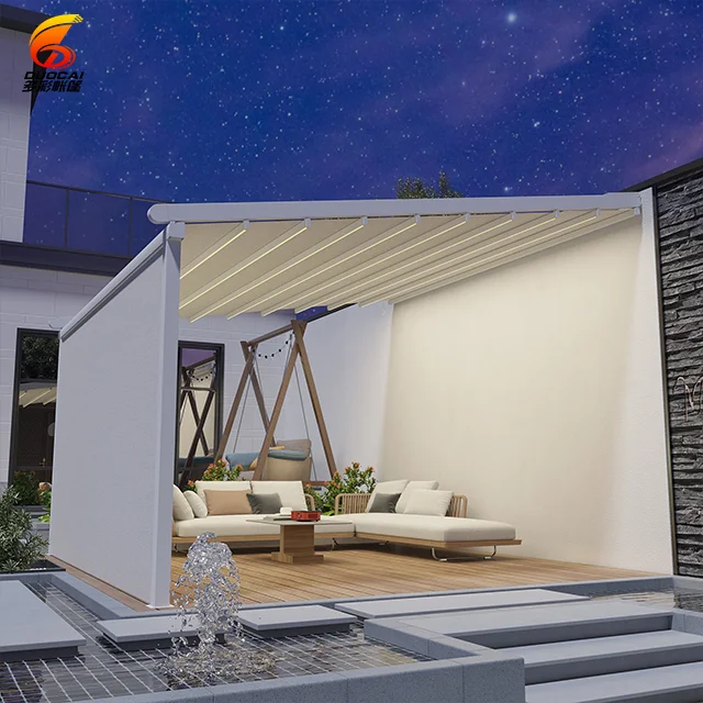 Modern Style Customized Aluminum Pergola with Retractable PVC Roof Rodent-Proof Features for Balcony Application