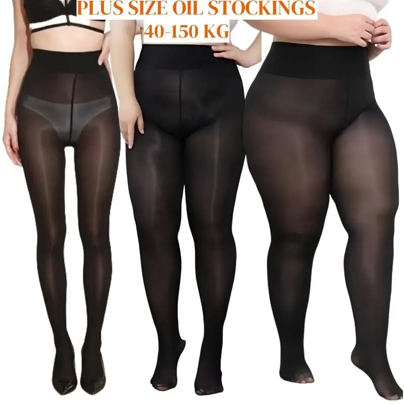 Plus Large Size Horse Oil Stockings 8D Black Silk Smooth Oil-shiny Tights Anti-hook High-end Pantyhose Women Bodystockings