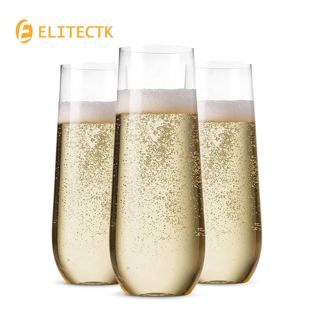 36Pack Stemless Plastic Champagne Flutes Disposable 9 Oz Clear Plastic Toasting Glasses Shatterproof Recyclable and BPA-Free