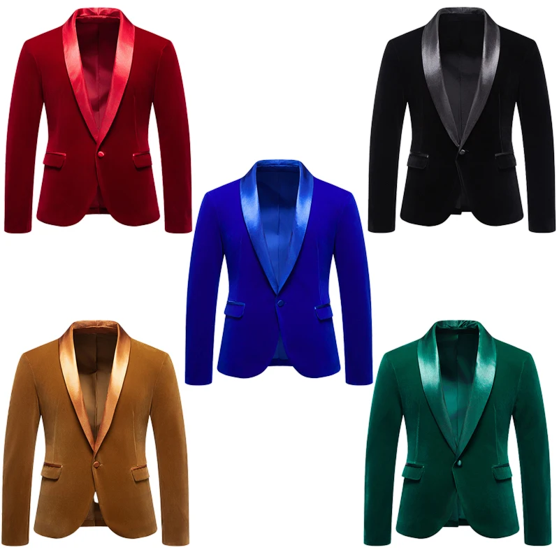 

Мужской бархатный пиджак королевского синего цвета Весна/Осень 2026, модный повседневный пиджак из бархата в европейском и американском стиле / Костюмный пиджак для жениха
