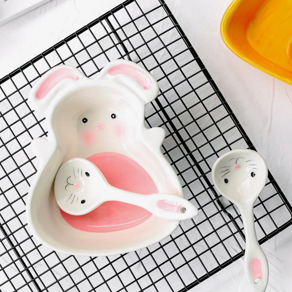 2Pcs Ceramic Bunny Carrot Dipping Sauce Bowl Small Cartoon Serving Dish for Soy Sauce Snacks Dessert Appetizer Seasoning