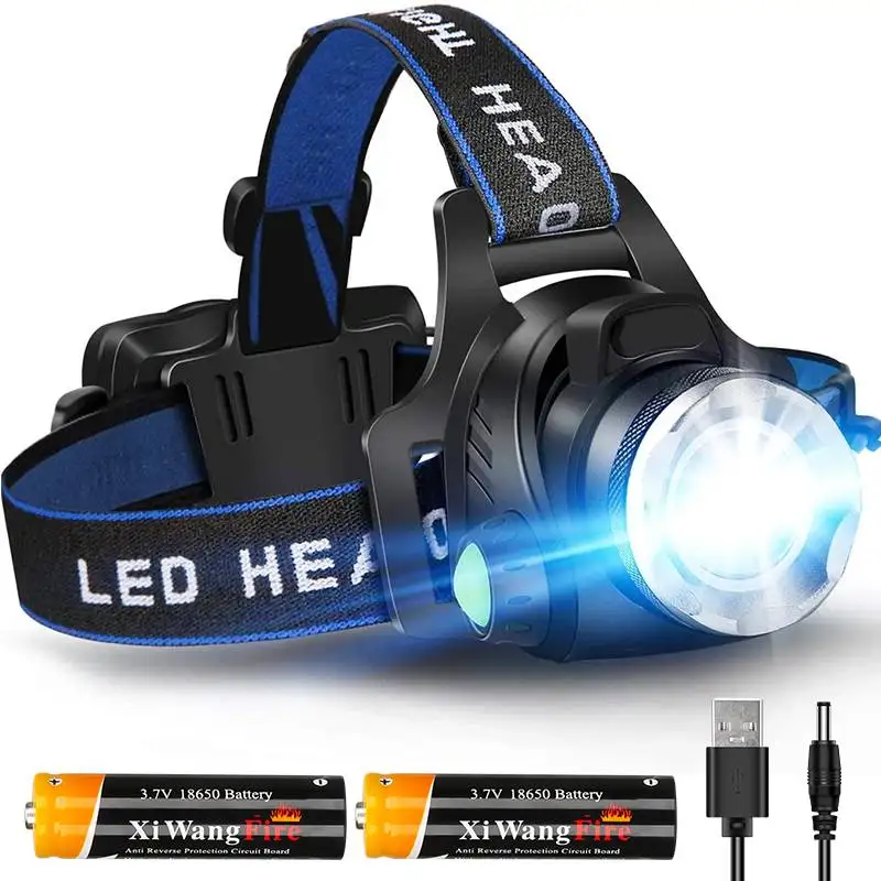 Powerful LED Headlamp Rechargeable Telescopic Zoomable Headlight Outdoor Waterproof Work Head Lamp High Lumen Head Torch