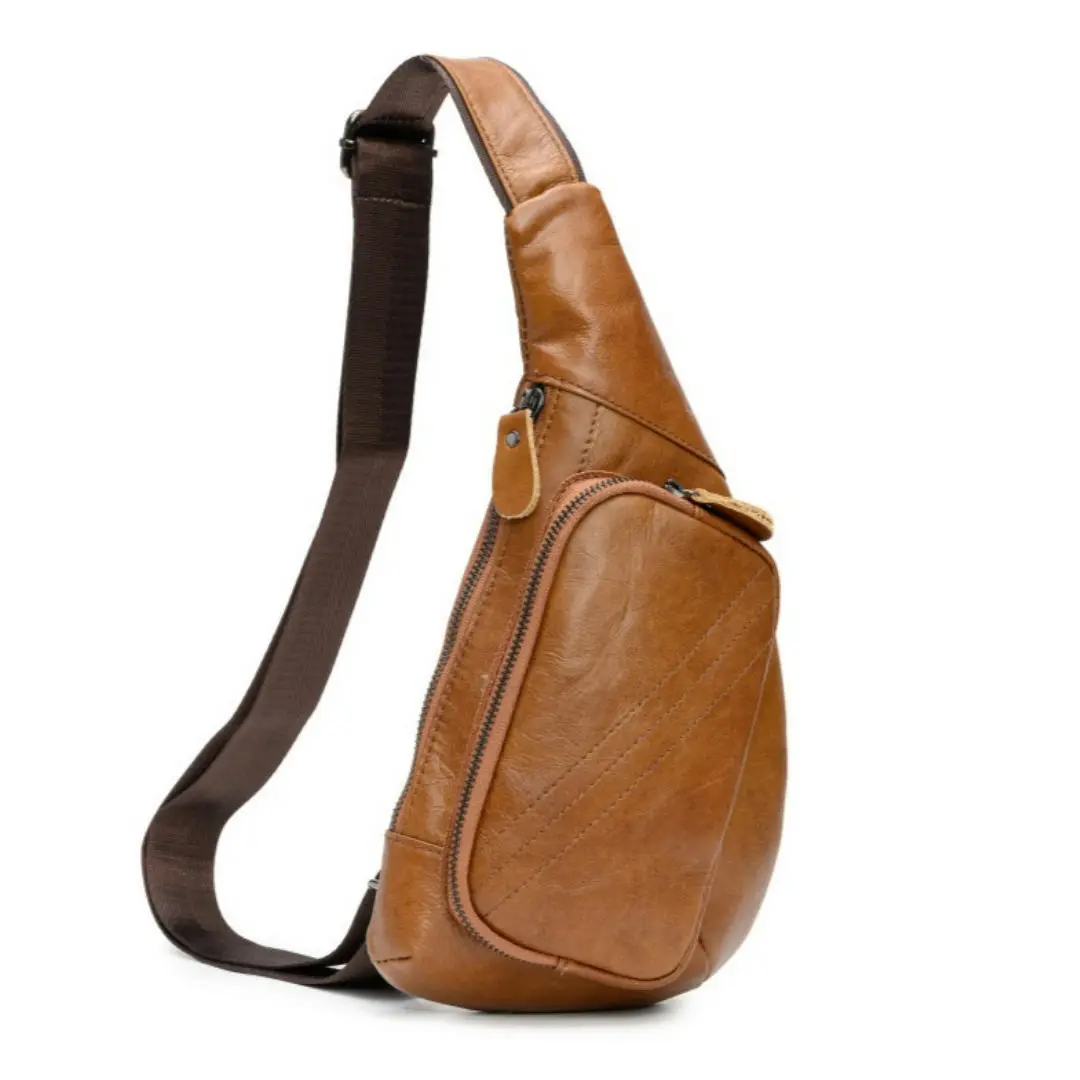 Real Cow Leather Men\'s Bag Short Shoulder Strap Bag Men\'s Casual Fashion Chest Bag Crossbody Phone Bag Outdoor Portable Pocket