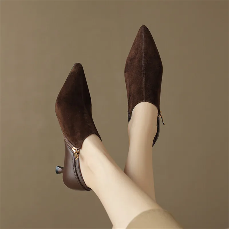 

2024 New Spring Sheep Suede Women Shoes French Retro Pointed Toe Women Pumps Side Zipper Loafers Shoes for Women Ladies Shoes