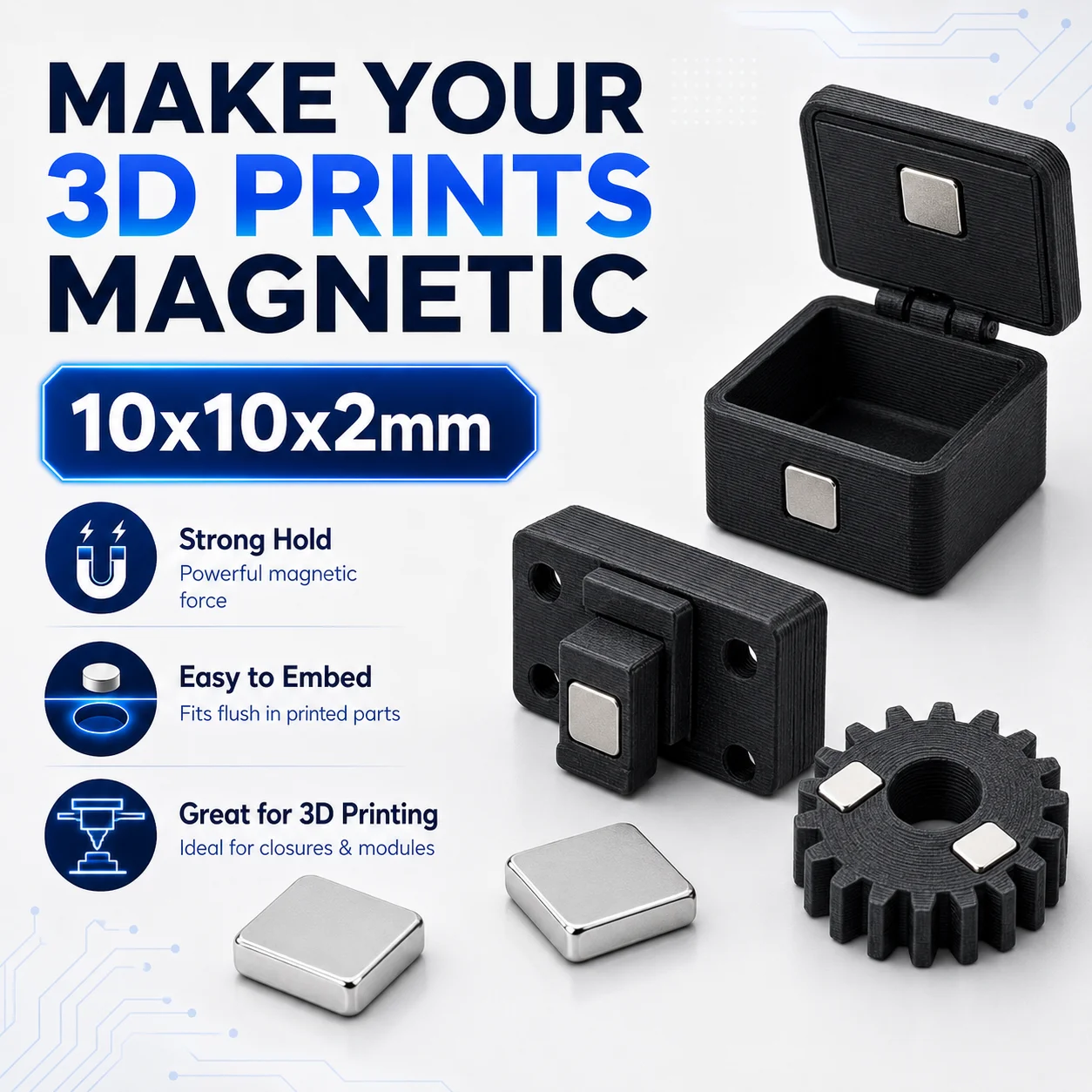 10x10x2mm Square Neodymium Magnets,Nickel Plated Rare Earth Magnets for 3D Printing,DIY,Craft,Home & Office,3D Printing Tool Kit