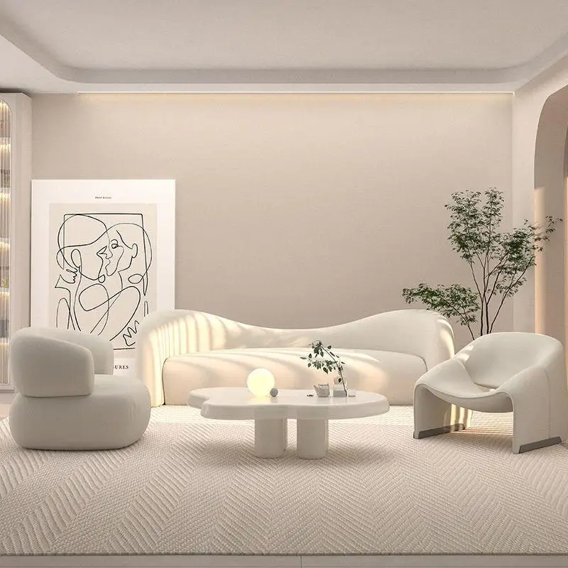 Beauty salon clothing store receives modern simple cream wind curved sofa