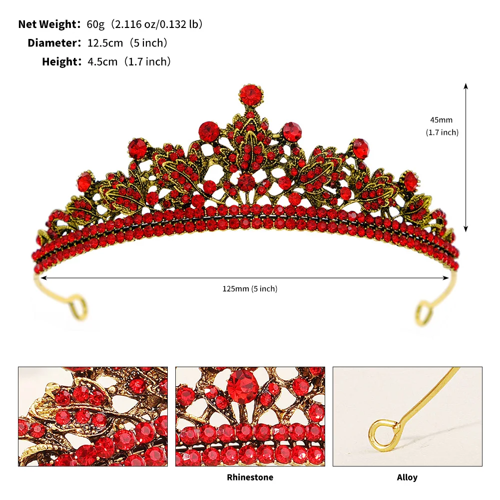Halloween Vintage Prinzessin Königin Dunkle Krone Kopfbedeckung Kristall Tiara Für Frauen Rote Krone Haar Kleid Zubehör Schmuck – Detail 22