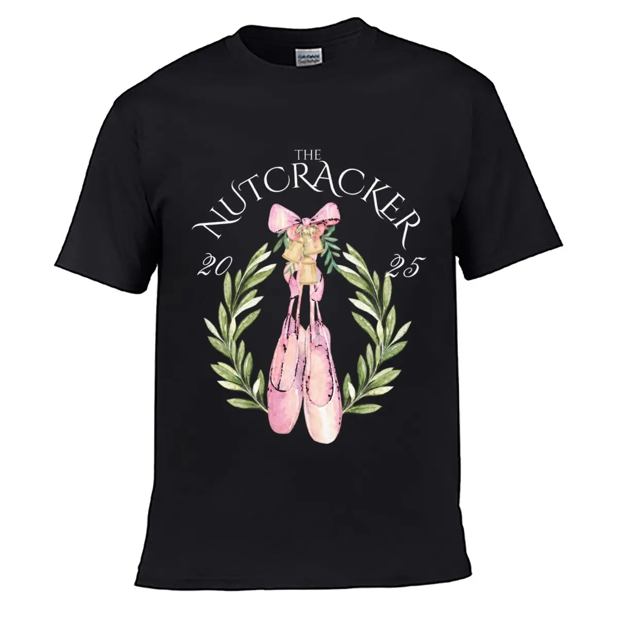 Pink Ballet Pointe Shoes Nutcracker Bowknot Christmas Wreath short-sleeved T-shirt Casual Tee