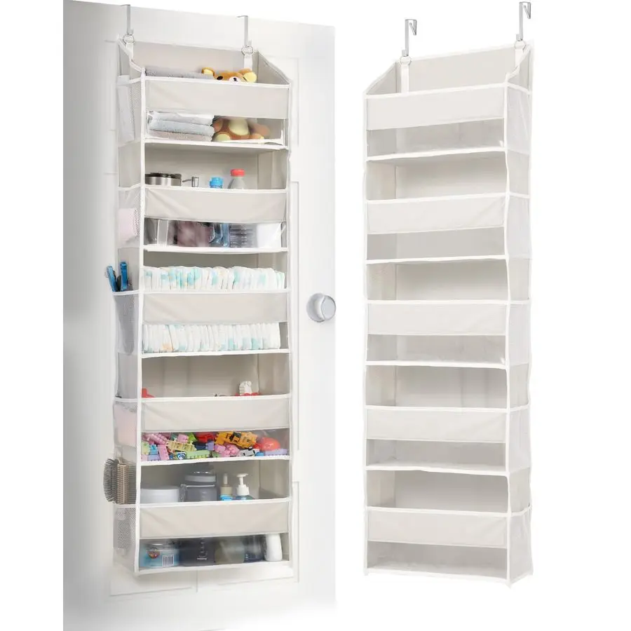 

Органайзер для хранения на двери (1 шт.) с 5 большими карманами, 10 боковыми сетчатыми карманами, грузоподъемность 20 кг, прозрачный.