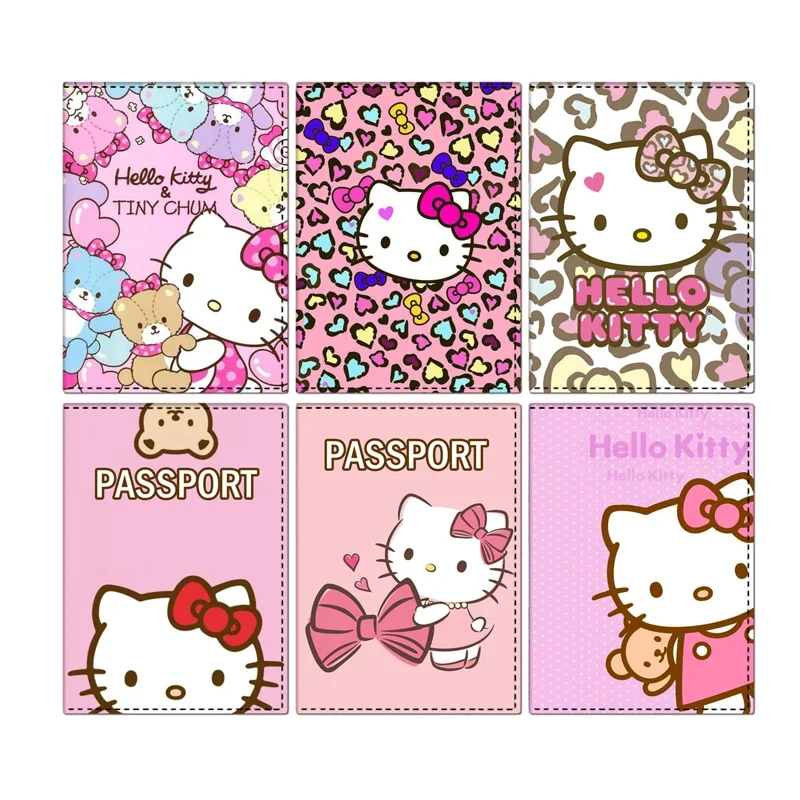 Lovely Hello Kitty PU Passport Cover Cartoon Print Girls Boys ID Card Holder Travel Ticket Passport Case