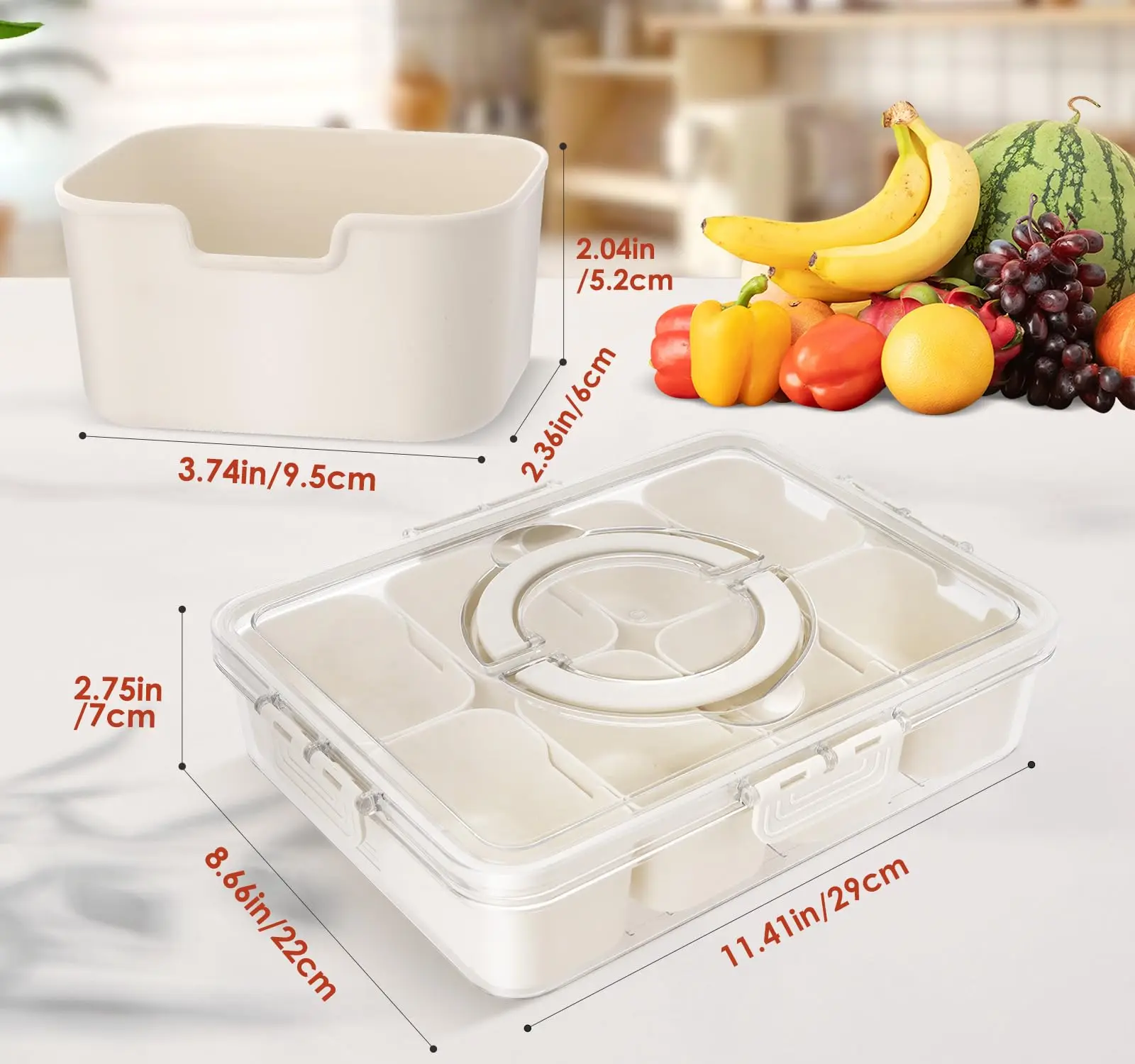 Divided Serving Tray with Lid and Handle - Portable Snackle Box Charcuterie Container, Clear Snack Platter Organizer for Fruits