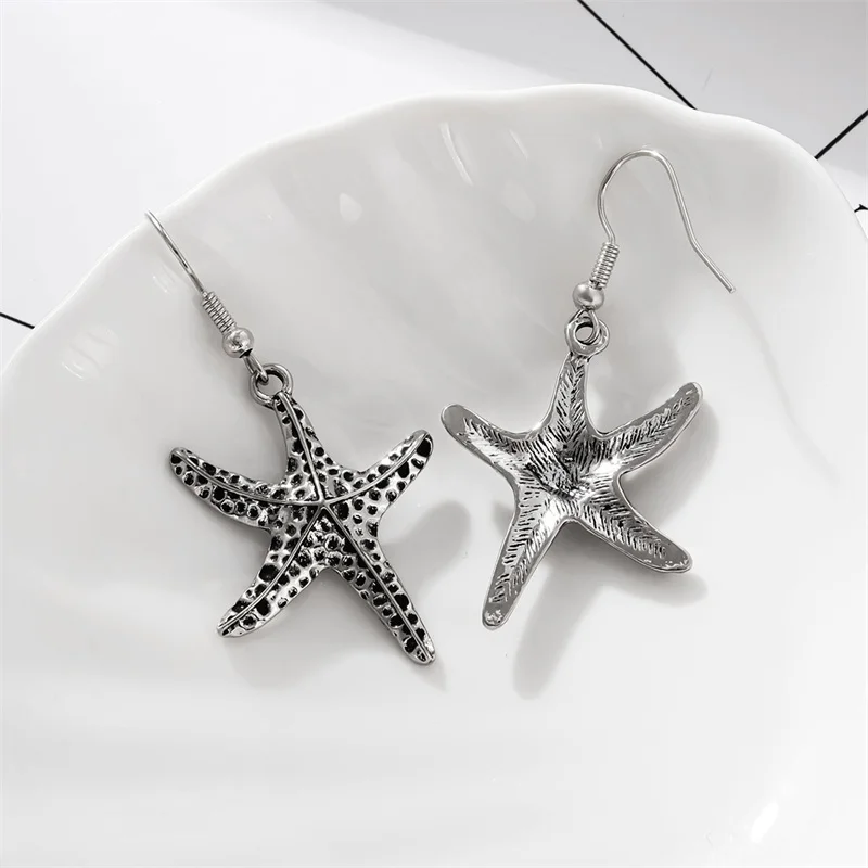 Pendientes colgantes de estrella de mar para mujer, aretes geométricos exagerados, estilo étnico, moda de vacaciones de verano, Playa