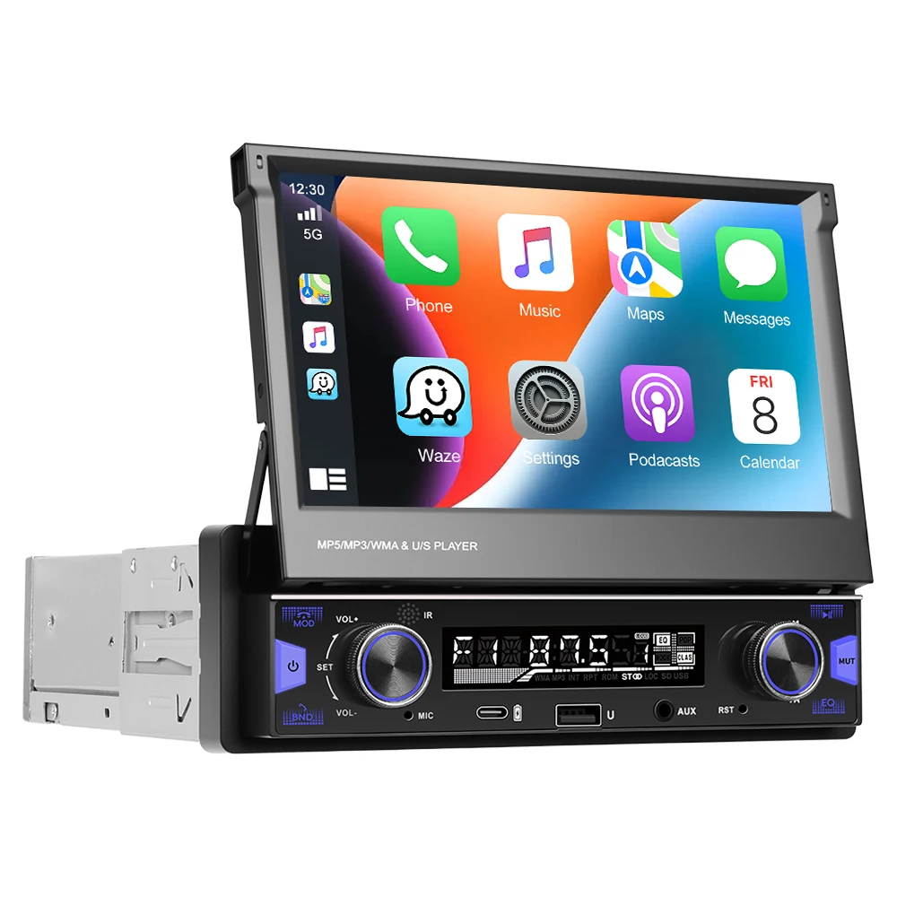Podofo 7'' 1 DIN Handmatig intrekbaar scherm Auto-multimediaspeler Draadloos Carplay Android Auto Autoradio Bluetooth FM - afbeelding 2