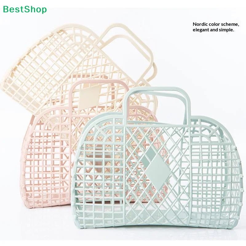♩ Tasche mit großem Fassungsvermögen, Hollow Jelly Beach Holiday tragbare Tragetasche, wiederverwendbar und leicht zu reinigen, tragbarer Badekorb aus Kunststoff