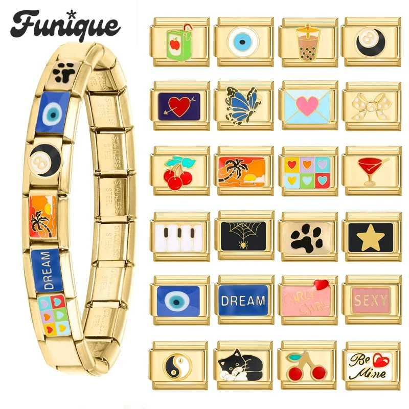 Vintage Pulseira Charme, flores coloridas, estrelas, lua, gato, sonho italiano Links, se Fits 9 milímetros Bracelet Making, DIY Jóias, Top Fashion,