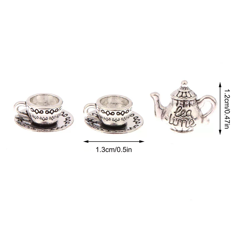 1Set 1:12 Casa delle bambole in miniatura Teiera Tazza Piattino Set da tè in metallo Tavolo da pranzo Modello Decor Giocattolo Accessori per casa delle bambole