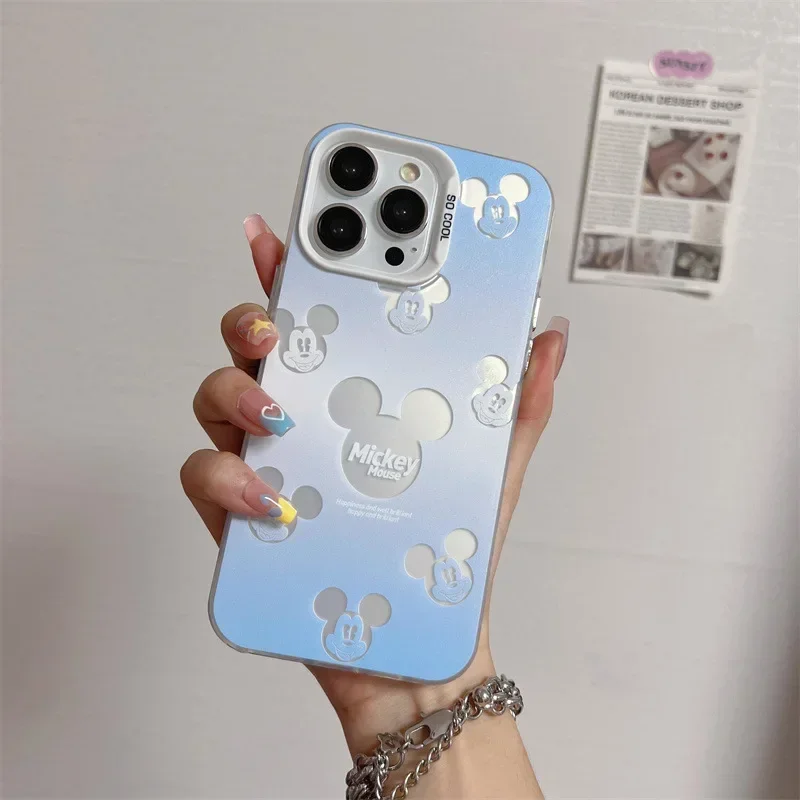 Disney Mickey Mouse Phone Case for IPhone 15 14 Pro Max Plus Anime Cover for IPhone 11 12 13 Laser Creative Protective Soft Case