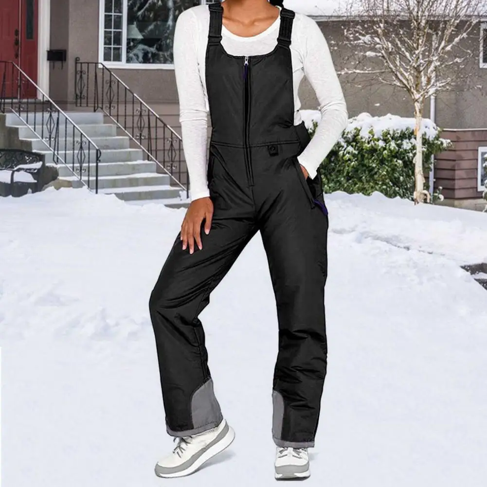 Insulated Ski Pants Unisex Jumpsuit Waterproof Ski Bib Overalls with Zip-up Front Closure Windproof Winter Snowboarding Pants