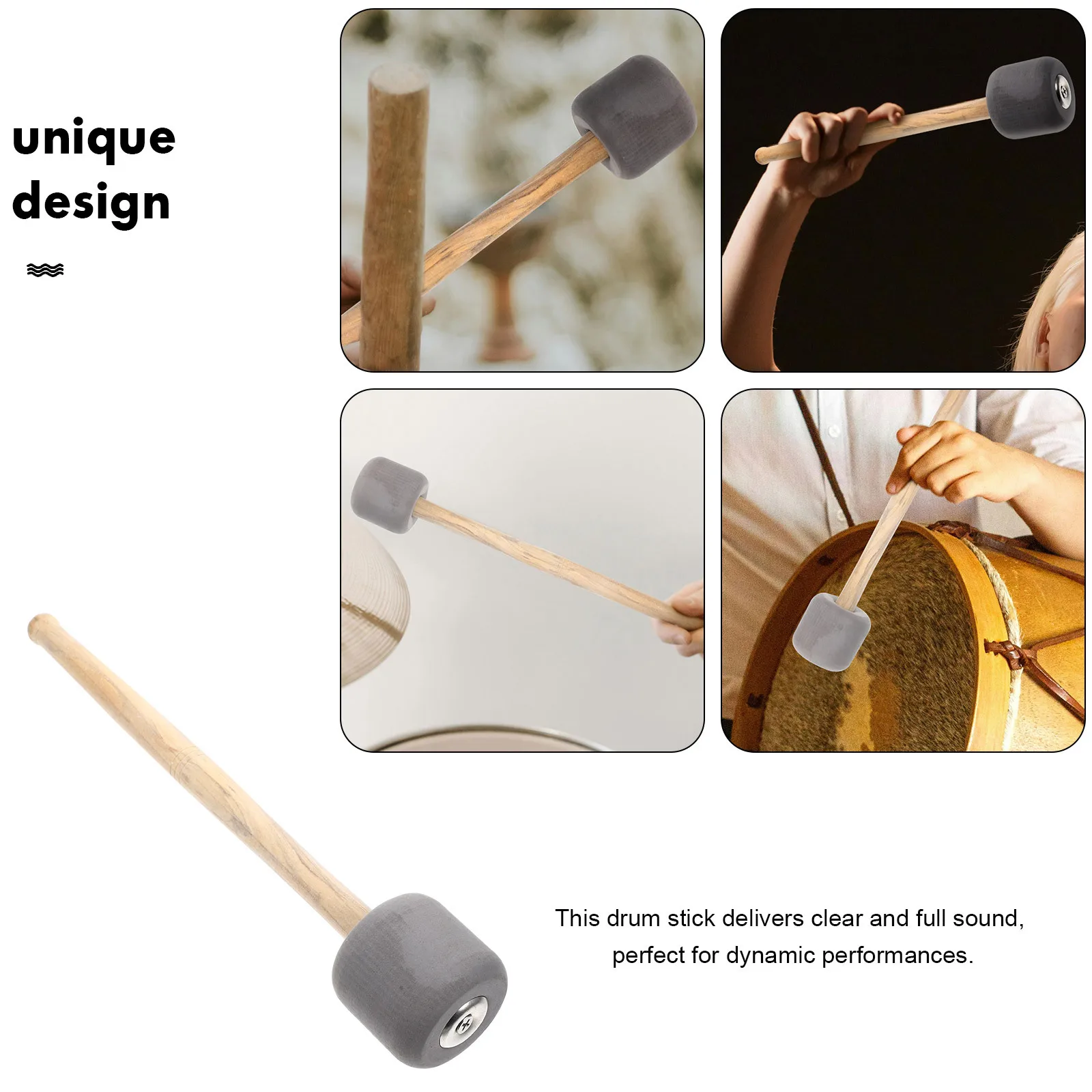 

Bass Drum Mallet Wooden Foam Drumstick Non-Slip Comfortable Grip Precise Control Percussion Drumsticks for Adult Beginners
