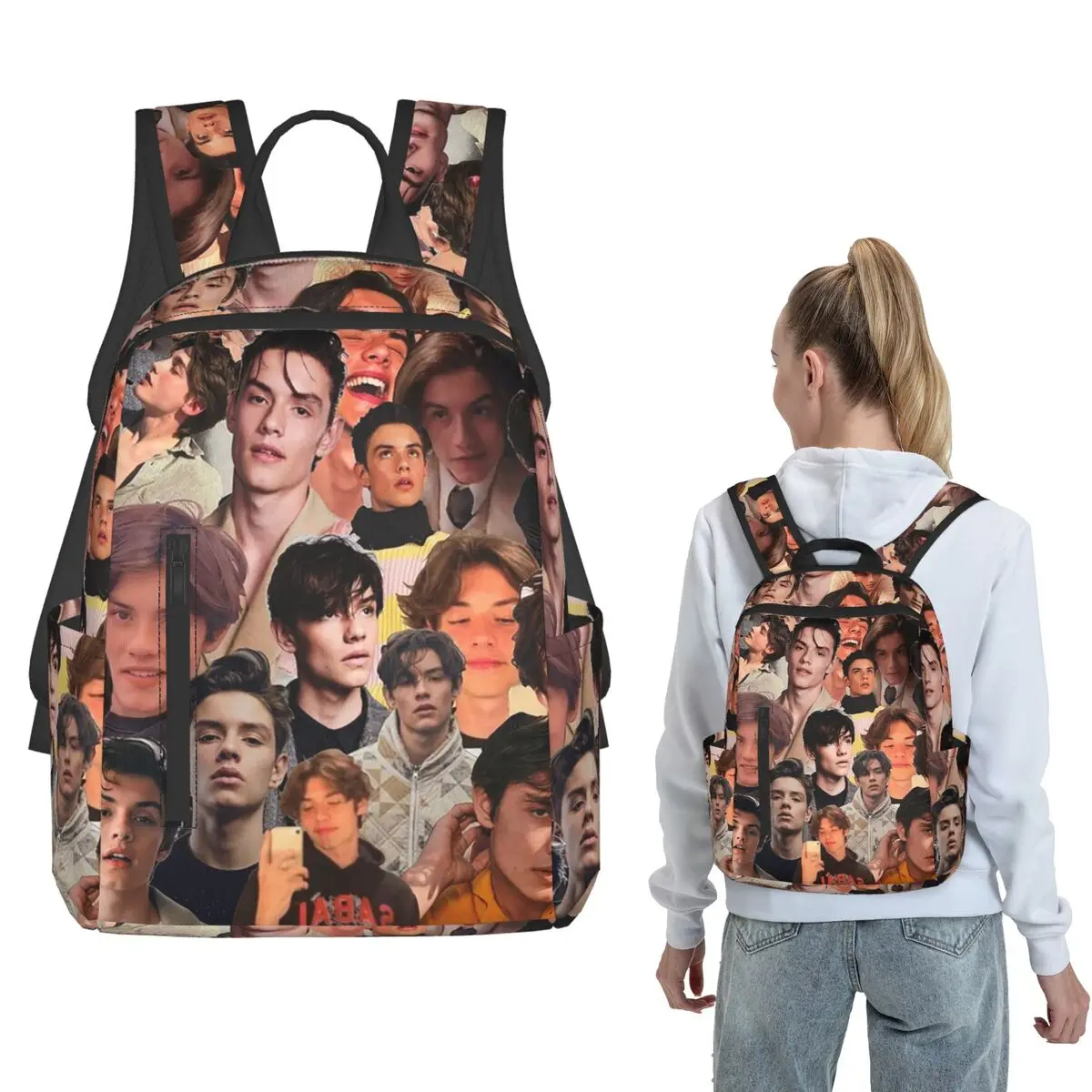Louis Partridge Photo Collage Backpack Daypack Boys Girls BookBag School Bag Shoulder Bags for Men Women