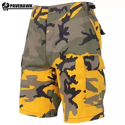 Camouflage Training Cargo Shorts Mens Summer Hiking Fishing Sports Middle Pants Big Pocket Polychrome Combat Jogging Shorts Slim