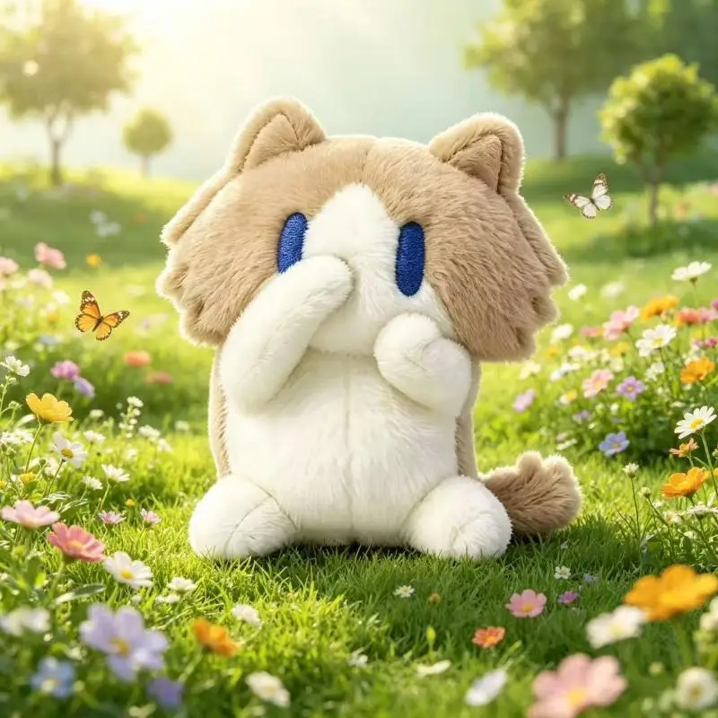 Fluffy Cat Plush Stuffed Toy Cute Shy Expression Ultra Soft Non-irritating Fabric Hugging Pillow for Kids Bedroom Decor