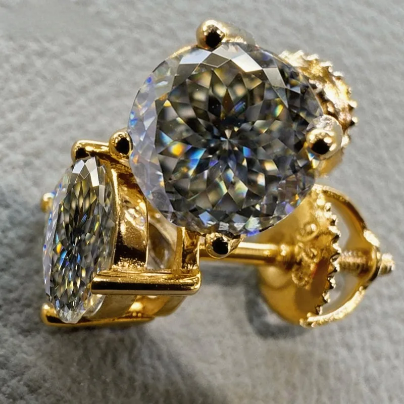 

Серьги-пусеты для женщин из серебра 925 пробы с серым муассанитом португальской огранки, с винтовой застежкой, 4 крапана, позолоченные