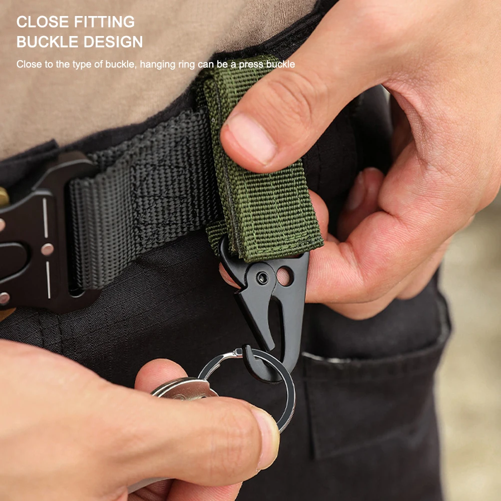 2pcs Tactical Hanging Buckle Molle Nylon Webbing Carabiner Belt Triangle Key Chain for Outdoor Climbing Camping Tool Accessory